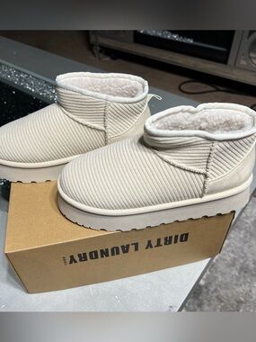 Dirty Laundry women Cream Corduroy Slip-On Booties
